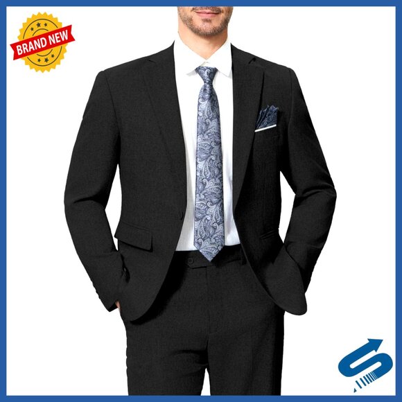 Men's Slim Fit Two-Piece Suit Set Polyester Viscose Blazer Vest Pants
